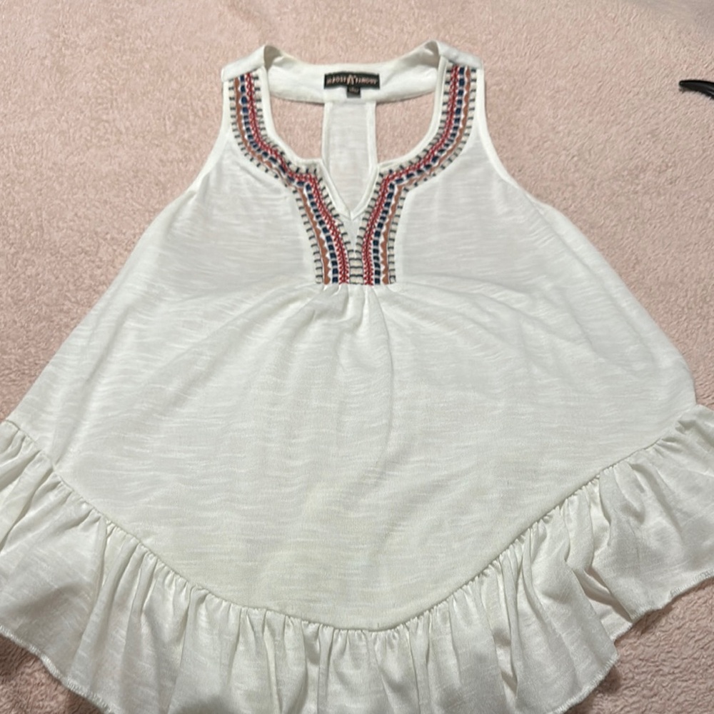 White Sleeveless Top with Embroidered Detail